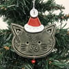 Ceramic Christmas Cat decoration with little bell (grey)
