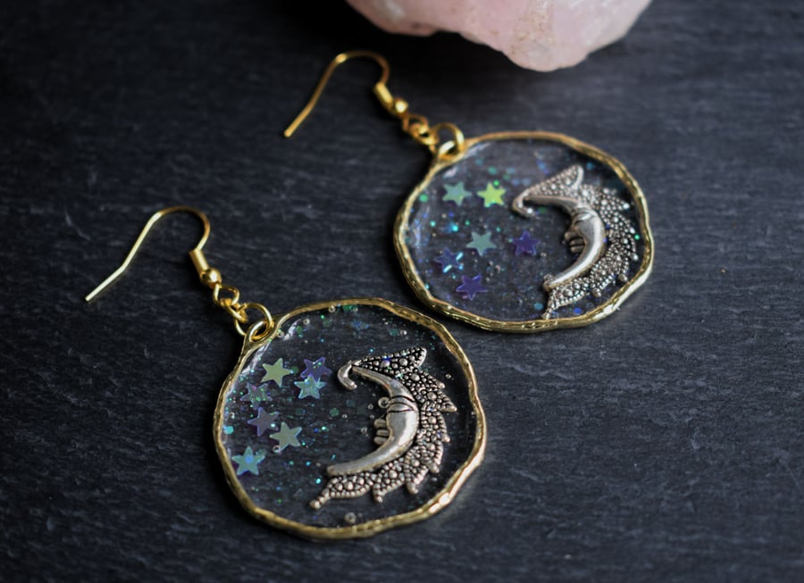 Moon and Stars Dangle Earrings