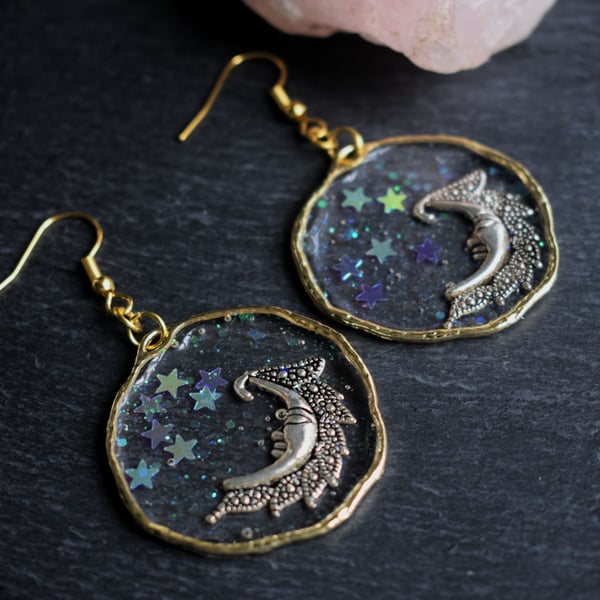 Moon and Stars Dangle Earrings