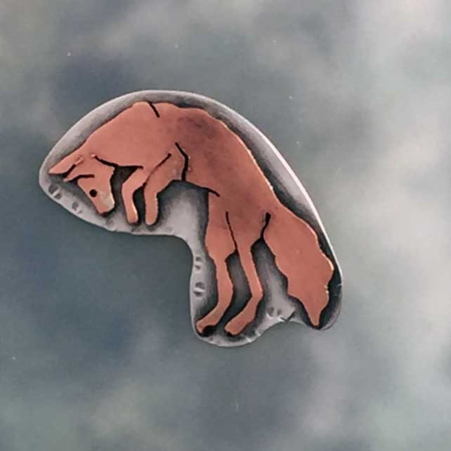 Mixed Metal Fox Brooch - British wildlife - animal pin