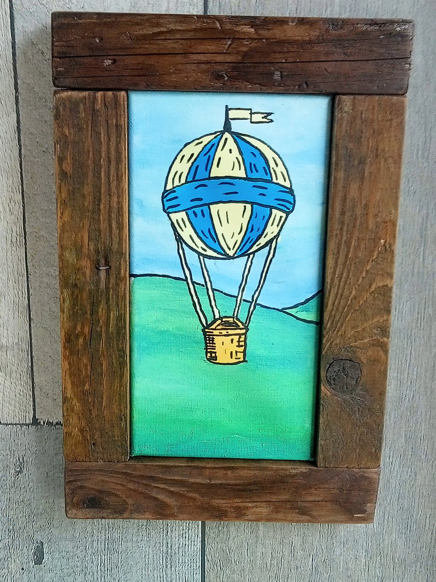 Painting Air Balloon in hand made wooden frame.