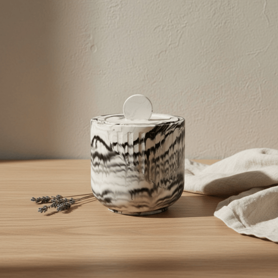 Marbled Black and White Lidded Keepsake or Jewellery Box 