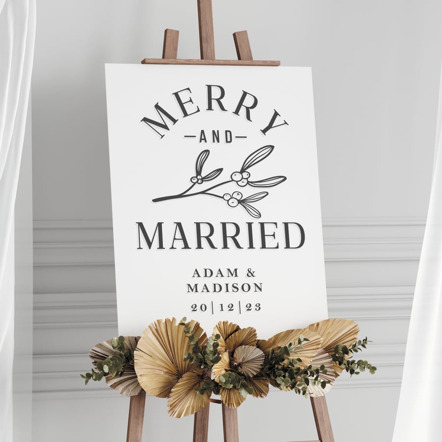 Personalised 'Merry & Married' Wedding Sticker - DIY Sign for Winter Wedding