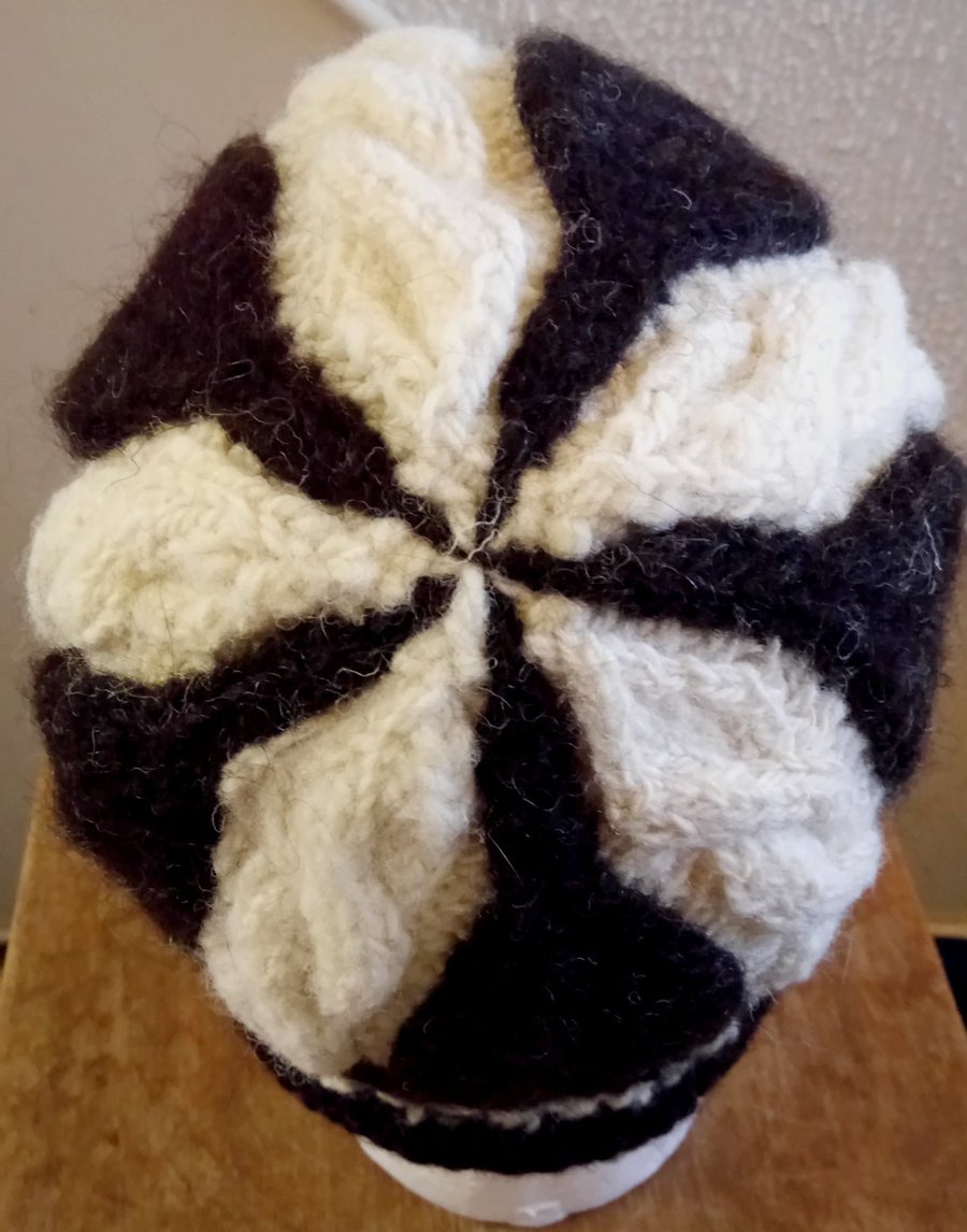 Handspun and Hand-knitted Striped Cable Hat in Texel and Cheviot Wool
