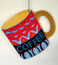 Hand painted decoration, wooden wall hanging coffee mug, original folk art 