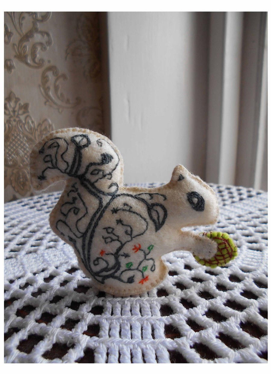 Collectable Handembroidered Felt Squirrel Ornament