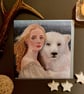 The Snow Seekers Polar Bear and Young Girl Portrait Blank Greeting Card - Image 1