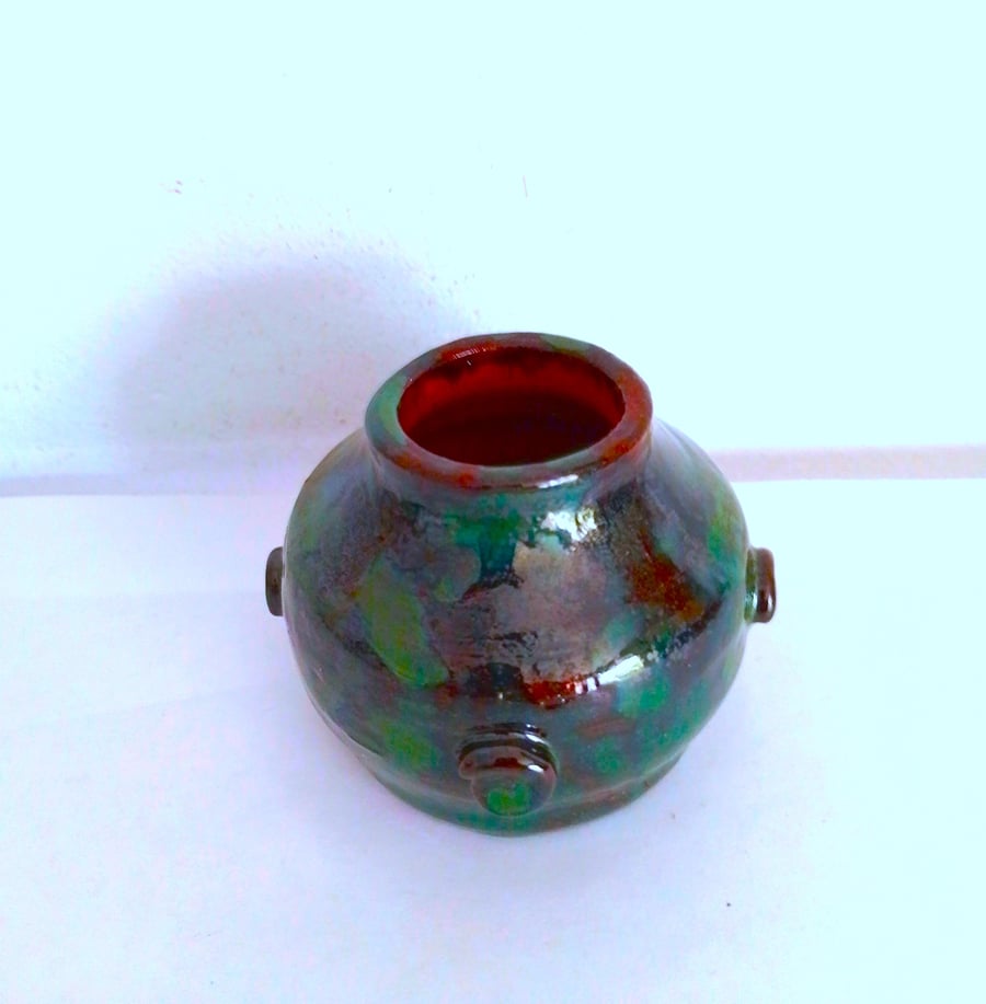 Pottery hand made turquiose bud vase, Small ceramic turquoise green bud vase