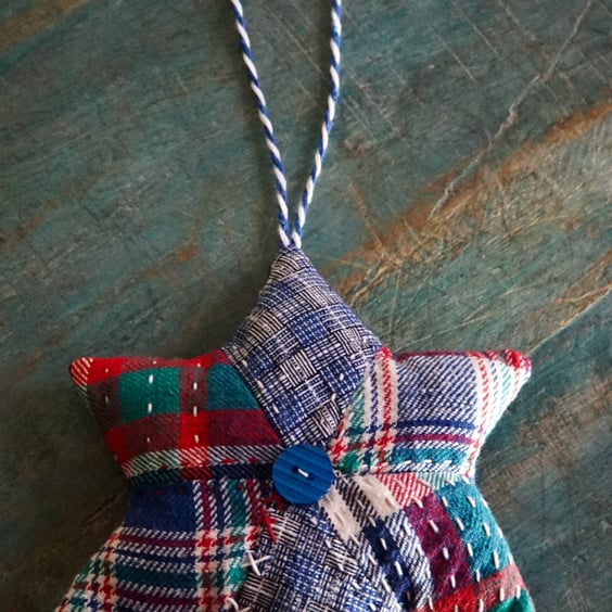 Handmade Vintage Fabric Star Ornament Christmas Stuffed Ornament (Big)