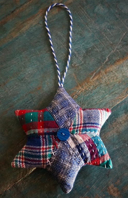 Handmade Vintage Fabric Star Ornament Christmas Stuffed Ornament (Big)