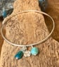 Sterling Silver charm bangle with Chrysocolla, Quartz, Amazonite & silver nugget