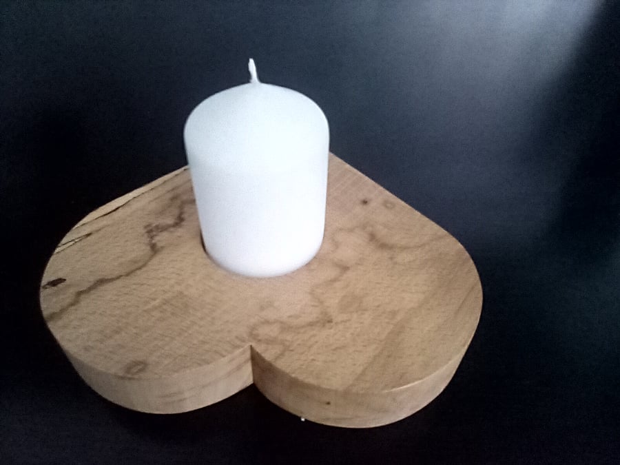 Solid beech large heart shaped candle holder