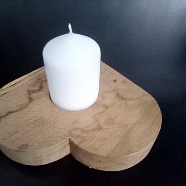 Solid beech large heart shaped candle holder