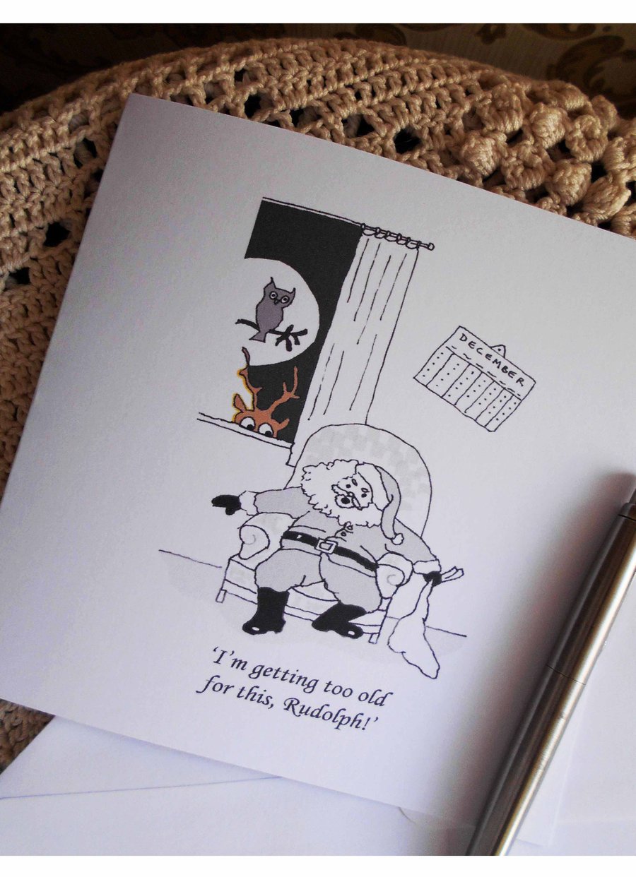 Funny Father Christmas and Rudolph Greetings Card