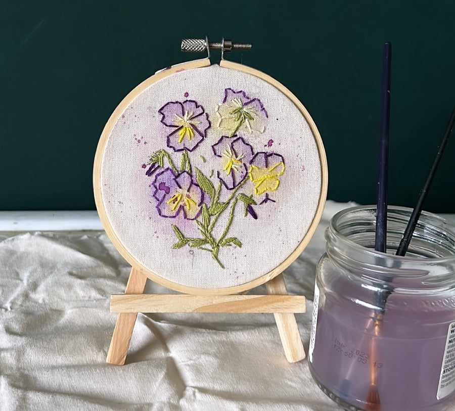 Flower Embroidery Art - Pansy Flowers