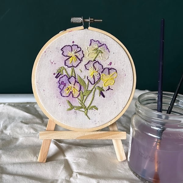 Floral Embroidery Art - Pansy Flowers