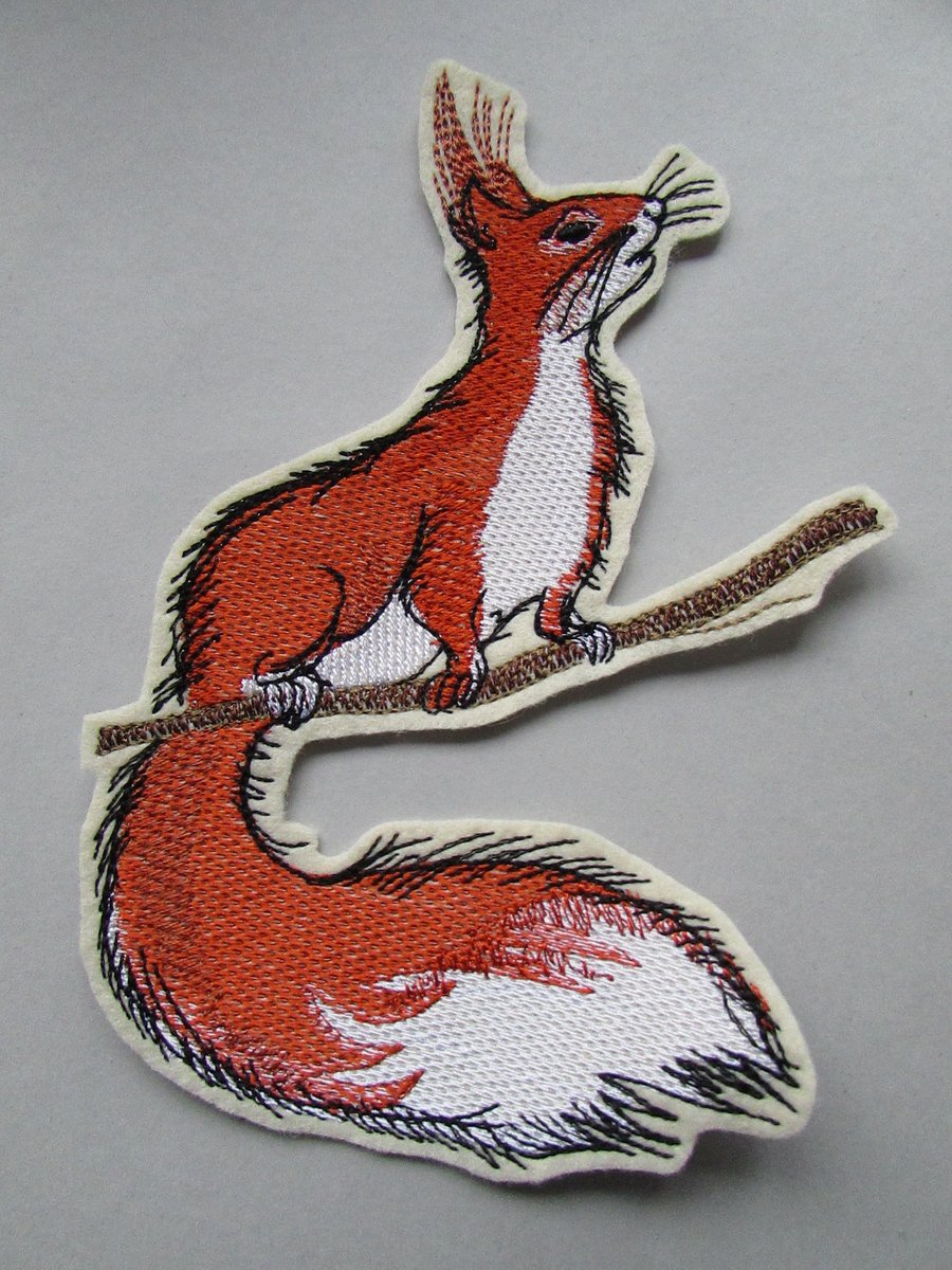 Squirrel Embroidered Sew on Applique Patch