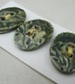 3 Medium Oval Forest Green Leaf Pattern Ceramic Buttons - Image 2