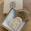  Hand Made Peach Speckled Porcelain Heart  