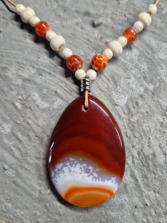 Orange Brown Onyx Agate Teardrop pendant