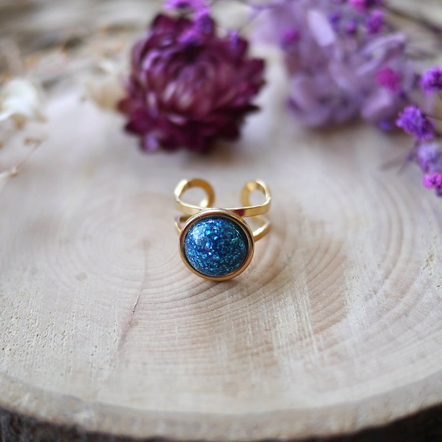 Image of Light Blue Sparkly Hypoallergenic Adjustable Ring