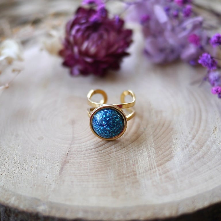 Light Blue Sparkly Hypoallergenic Adjustable Ring