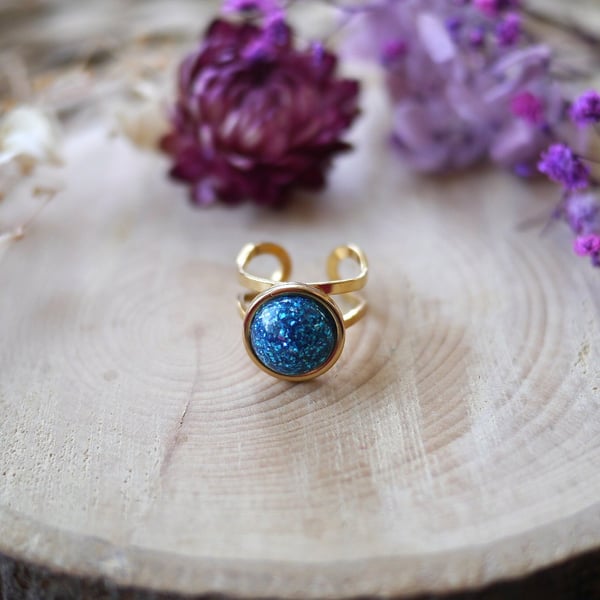 Light Blue Sparkly Hypoallergenic Adjustable Ring