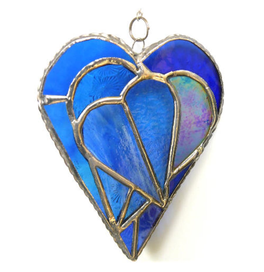 Triple Heart Stained Glass Suncatcher 008 Aqua-Blue