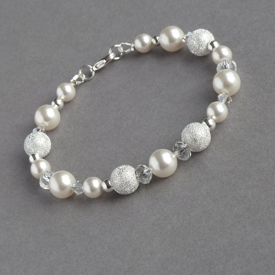 Sparkly Stardust Bracelet - White Pearl and Crystal Bridal Jewellery - Wedding