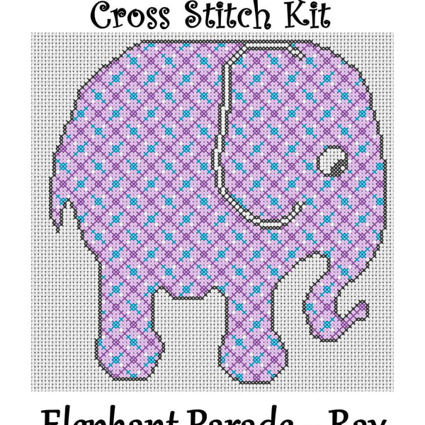 Elephant Parade Cross Stitch Kit Ray Size Approx 7" x 7"  14 Count Aida