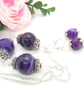 Large Purple Agate Bead and Clear Crystal with Bead Caps Jewellery Set, Gift Set - Image 1