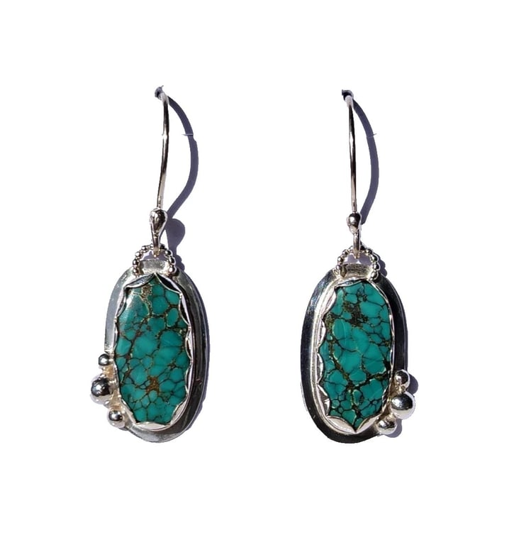 Turquoise Earrings Sterling Silver Jewellery Gift Oval Tibetan Gemstone
