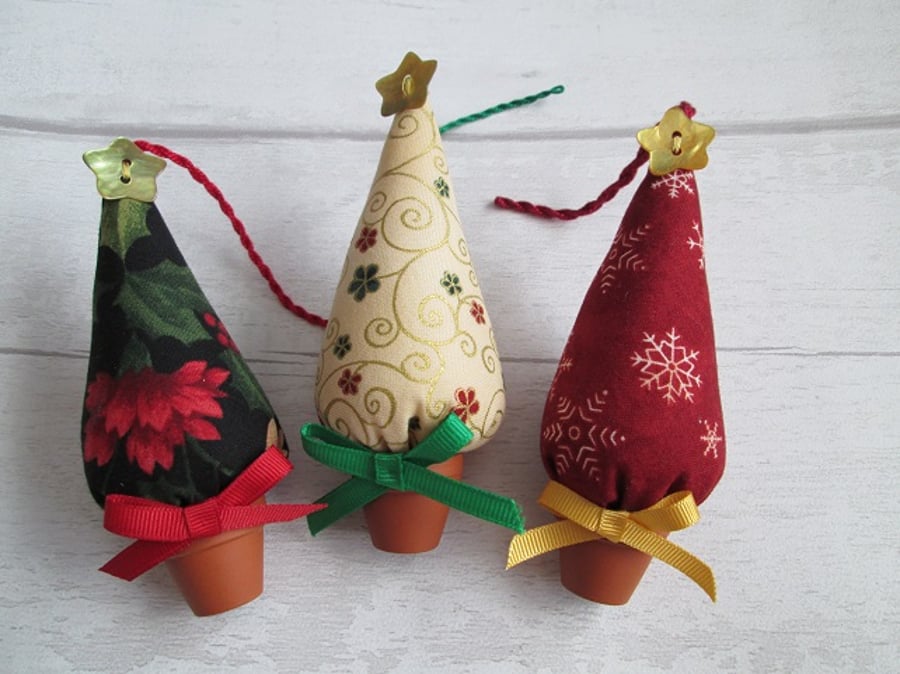 SOLD - Trio of Tiny Christmas Tree Tree Decorations