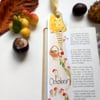  'October' Hand drawn and painted bookmark with silk ribbon '