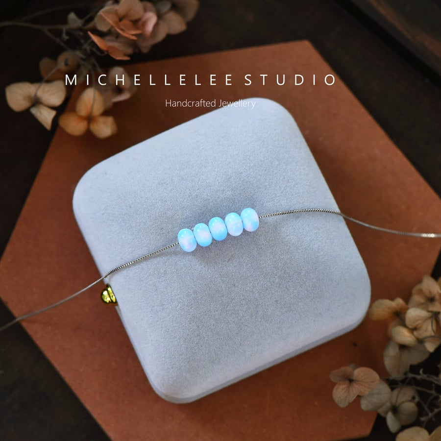 Nebula Opal Bead Necklace with 925 Sterling Silver Chain