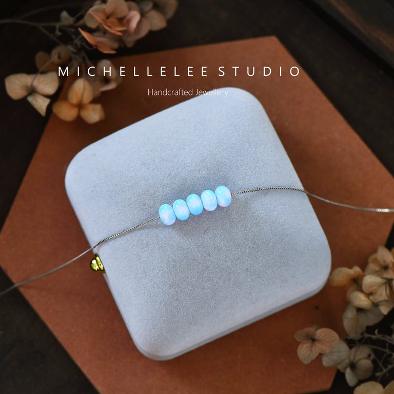 Nebula Opal Bead Necklace with 925 Sterling Silver Chain