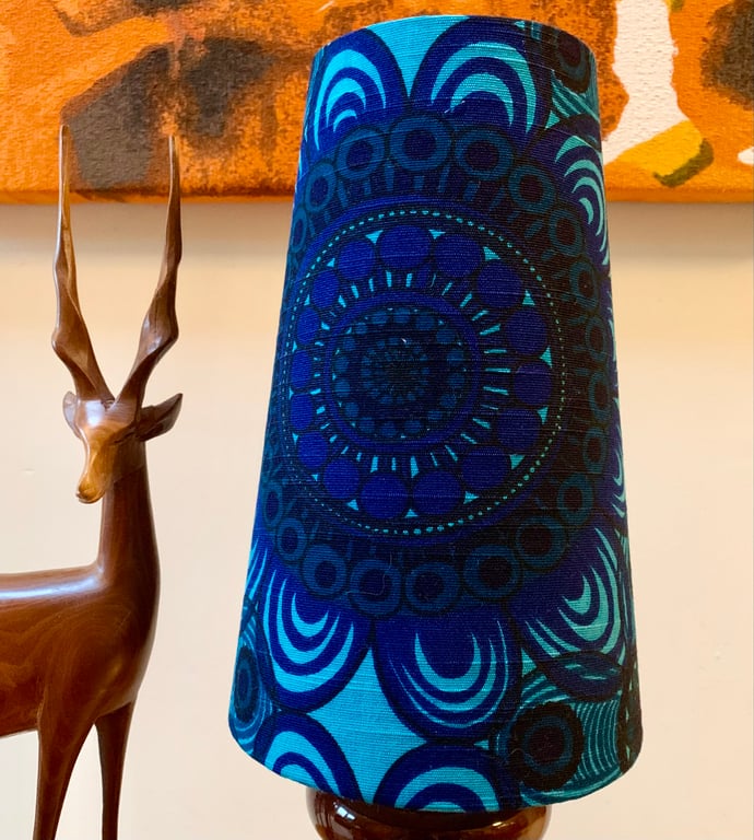 Smart Geometric Floral Dark Blue 60s BACARDI BORAS Vintage  Fabric Lampshade