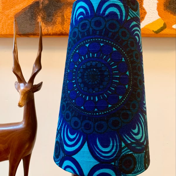 Smart Geometric Floral Dark Blue 60s BACARDI BORAS Vintage  Fabric Lampshade