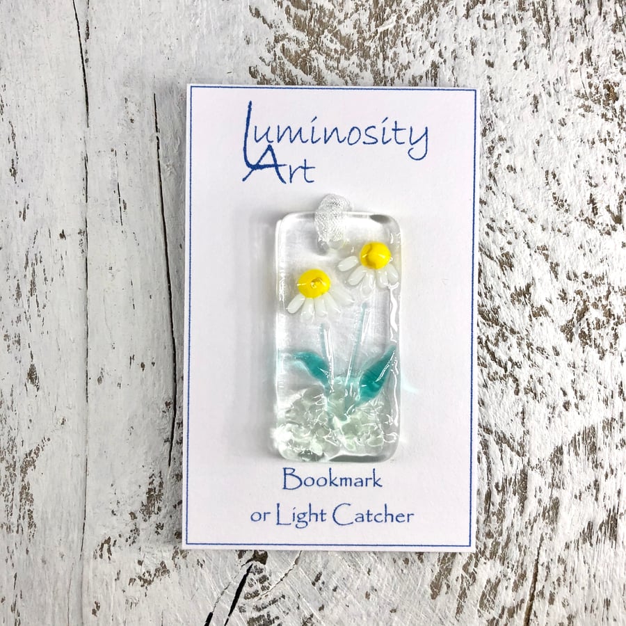 Fused Glass Daisy Bookmark or Light Catcher