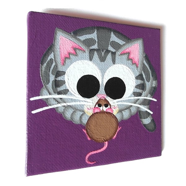Cat and Mouse Purple Fridge Magnet
