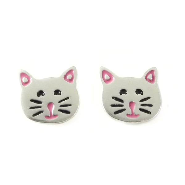 Cat Stud Earrings, Handmade Animal Jewellery