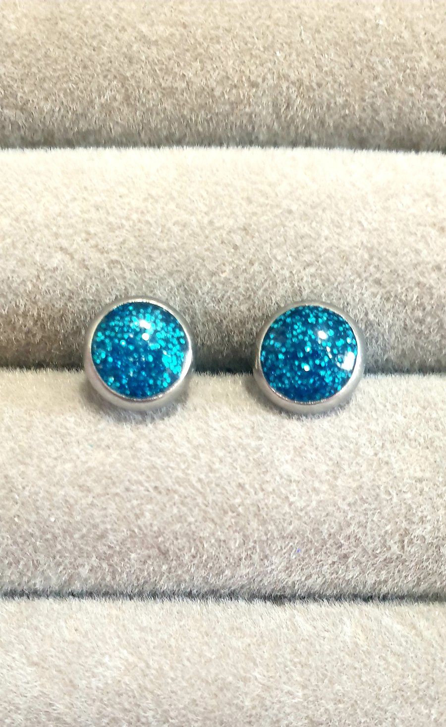 Blue glitter silver studs