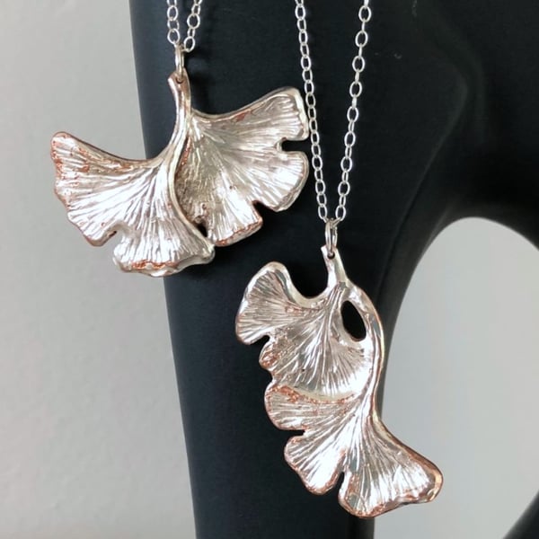 Ginko Leaf Pendant in Recycled Silver Plated Copper