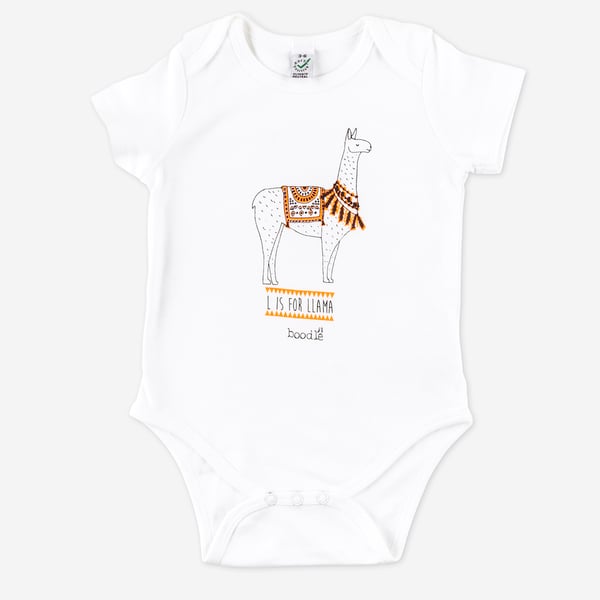 L is for Llama organic baby grow