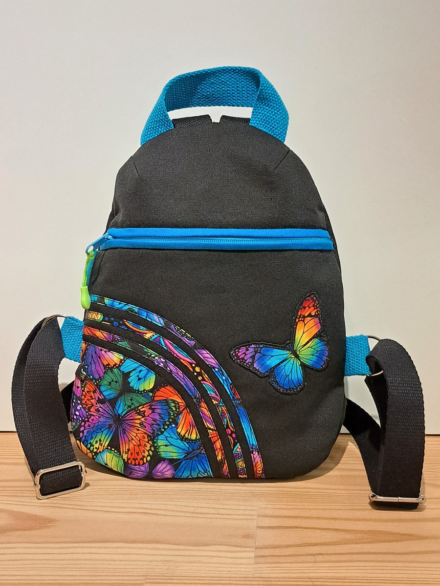 Women rucksack, Colorful Butterflies on black