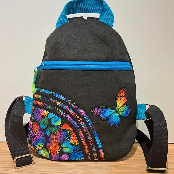 Women rucksack, Colorful Butterflies on black
