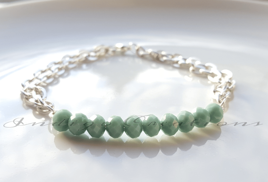 Bracelet Handmade Pale Green Faceted Bead Chain Bracelet