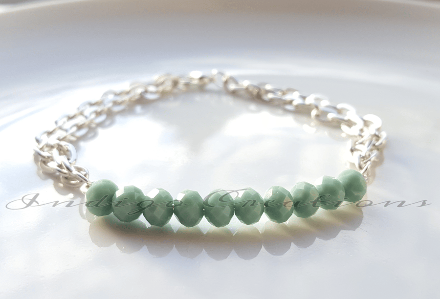 Bracelet Handmade Pale Green Faceted Bead Chain Bracelet