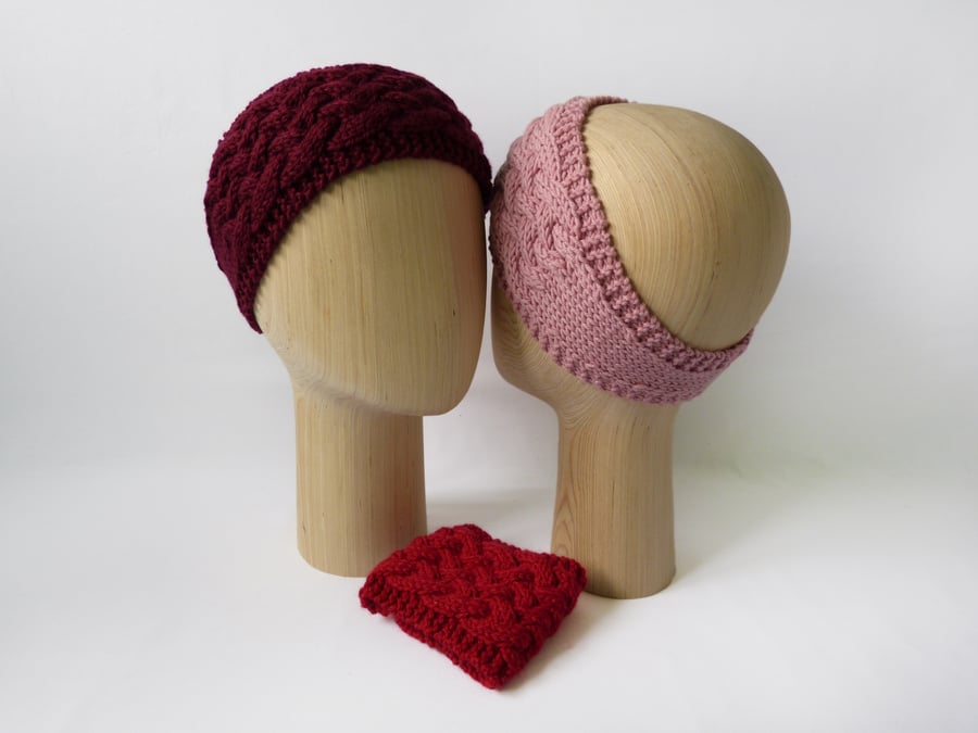 Red Pink or Burgundy Knitted Headband Ear Warmer