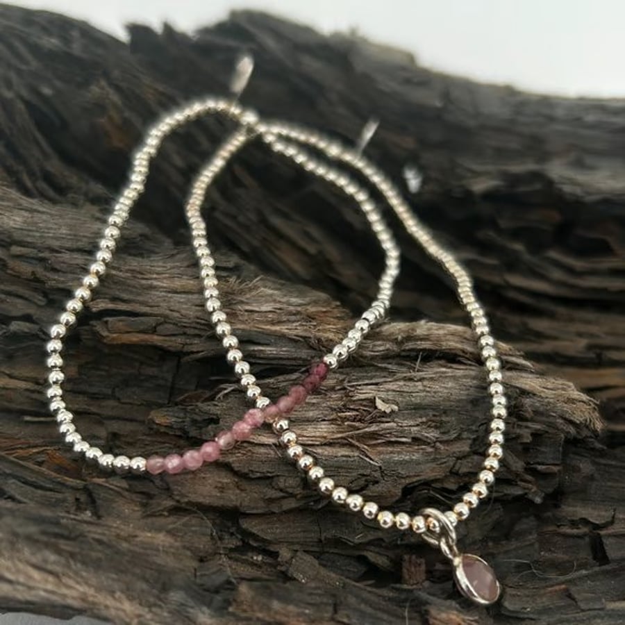 Ruby Tuesday - Sterling Silver & Ruby beaded  bracelet stack